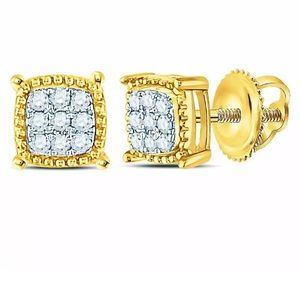 10kt Yellow Gold Mens Round Earrings 1/10 Cttw